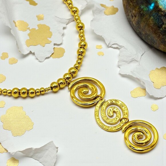 Statement‎ Spiral Necklace & Earrings Set | 18K Gold Plated Stainless Steel - Picture 5 of 13